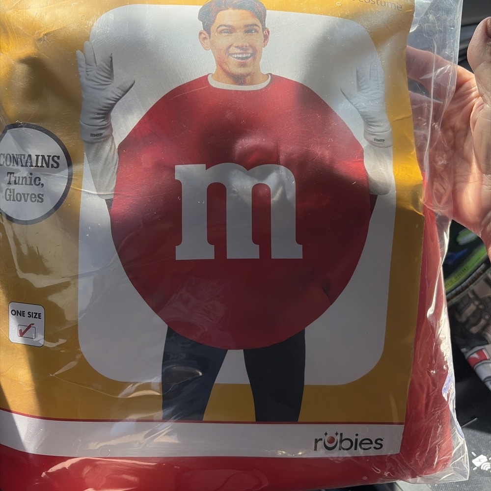 NEW Red M&M's Character Halloween Costume Adult Women's One Size Tunic Gloves